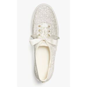 Keds X Kate Spade silver triple glitter canvas sneakers